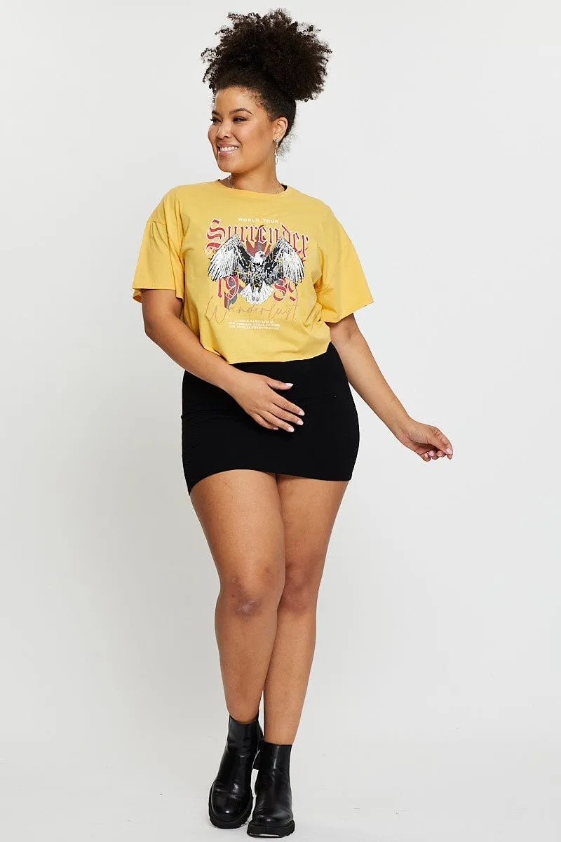 Yellow Crop T-shirt World Tour Short Sleeve Cotton Semi Weekend Smart Look