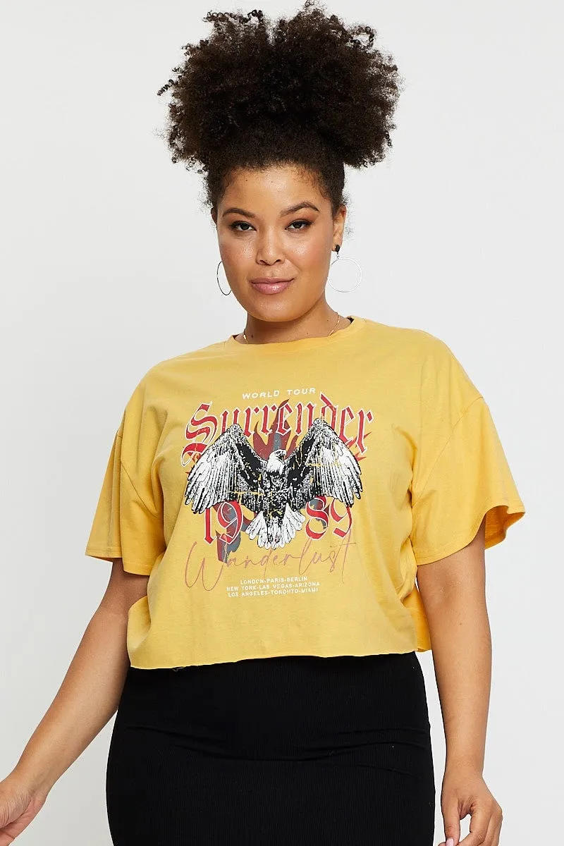 Yellow Crop T-shirt World Tour Short Sleeve Cotton Semi Denim combination SustainableManufacturing