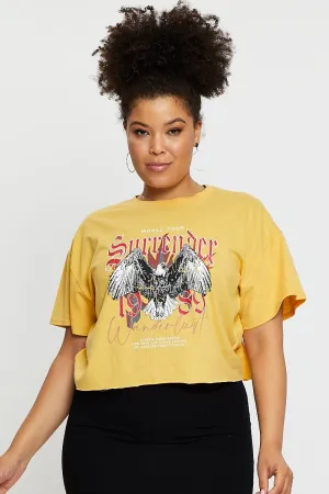 Yellow Crop T-shirt World Tour Short Sleeve Cotton Semi Denim combination SustainableManufacturing