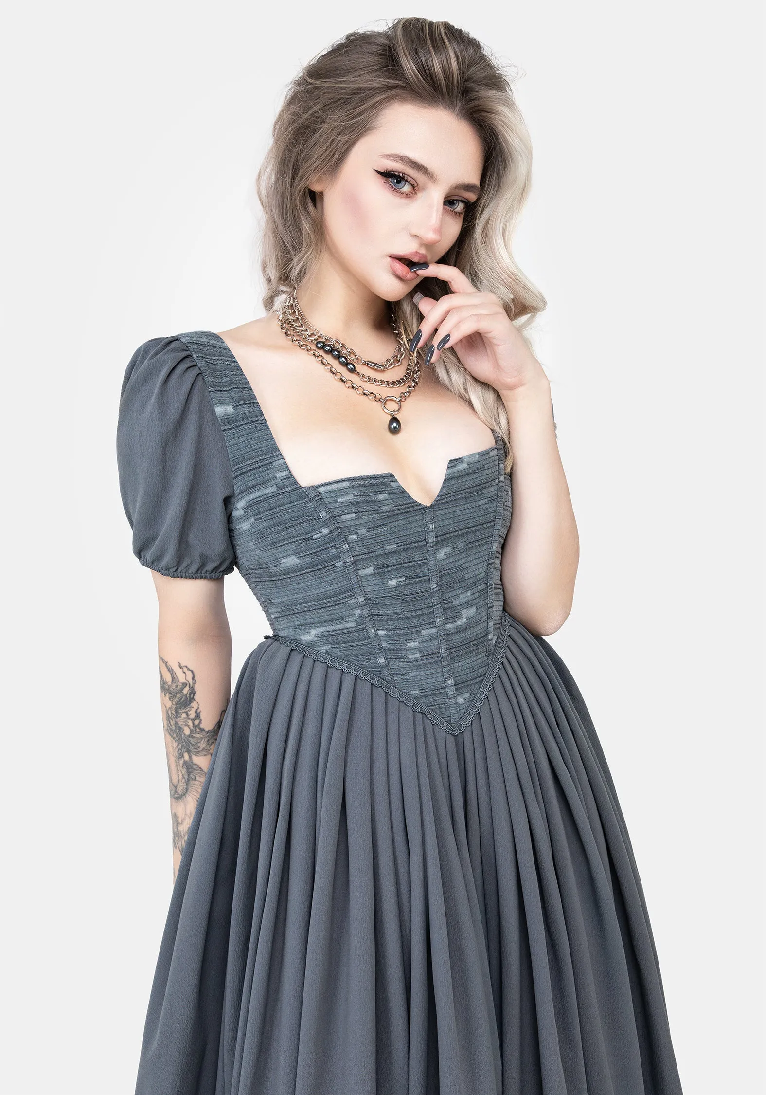 Slain Puff Sleeve Corset Midi Dress All-Season Style