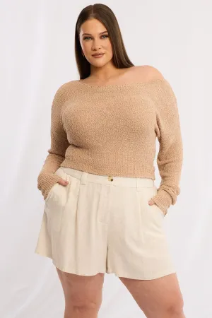 Casual Trend Beige Longline Tailored Linen Blend Shorts