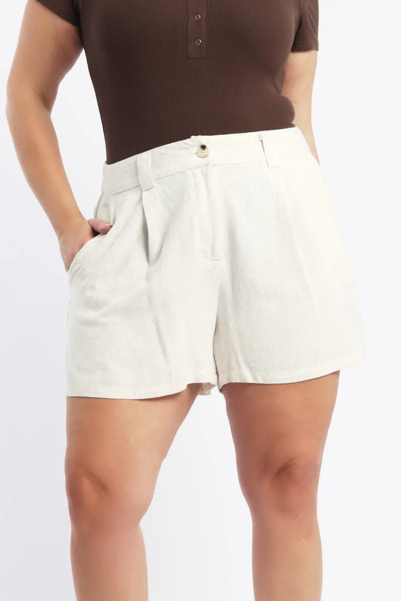 Cozy Wrap Beige Longline Tailored Linen Blend Shorts