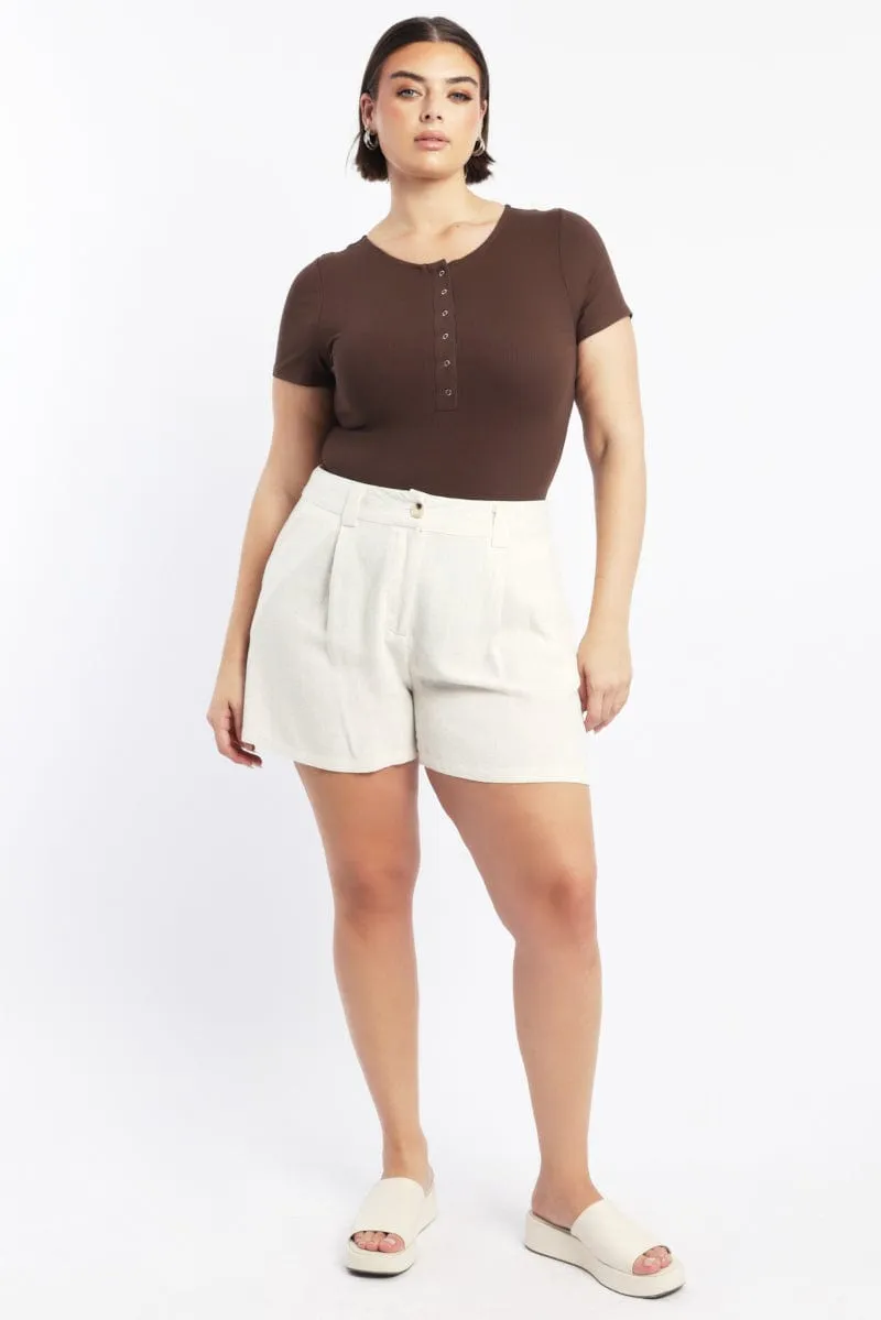 Lake Glow Dance Light Beige Longline Tailored Linen Blend Shorts