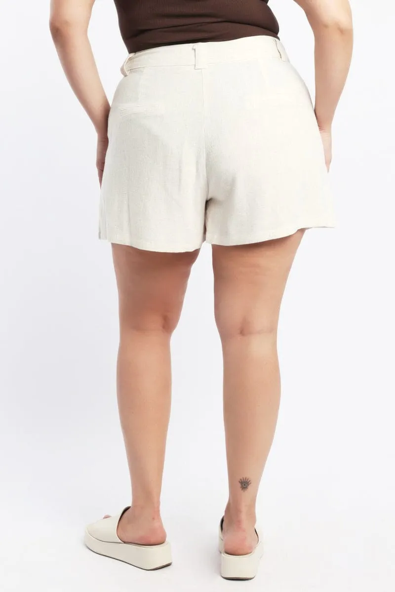 Beige Longline Tailored Linen Blend Shorts Timeless Cardigan