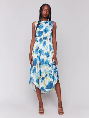 Wardrobe Essential Water Soul Printed Sleeveless Flowy Satin Dress - Lime