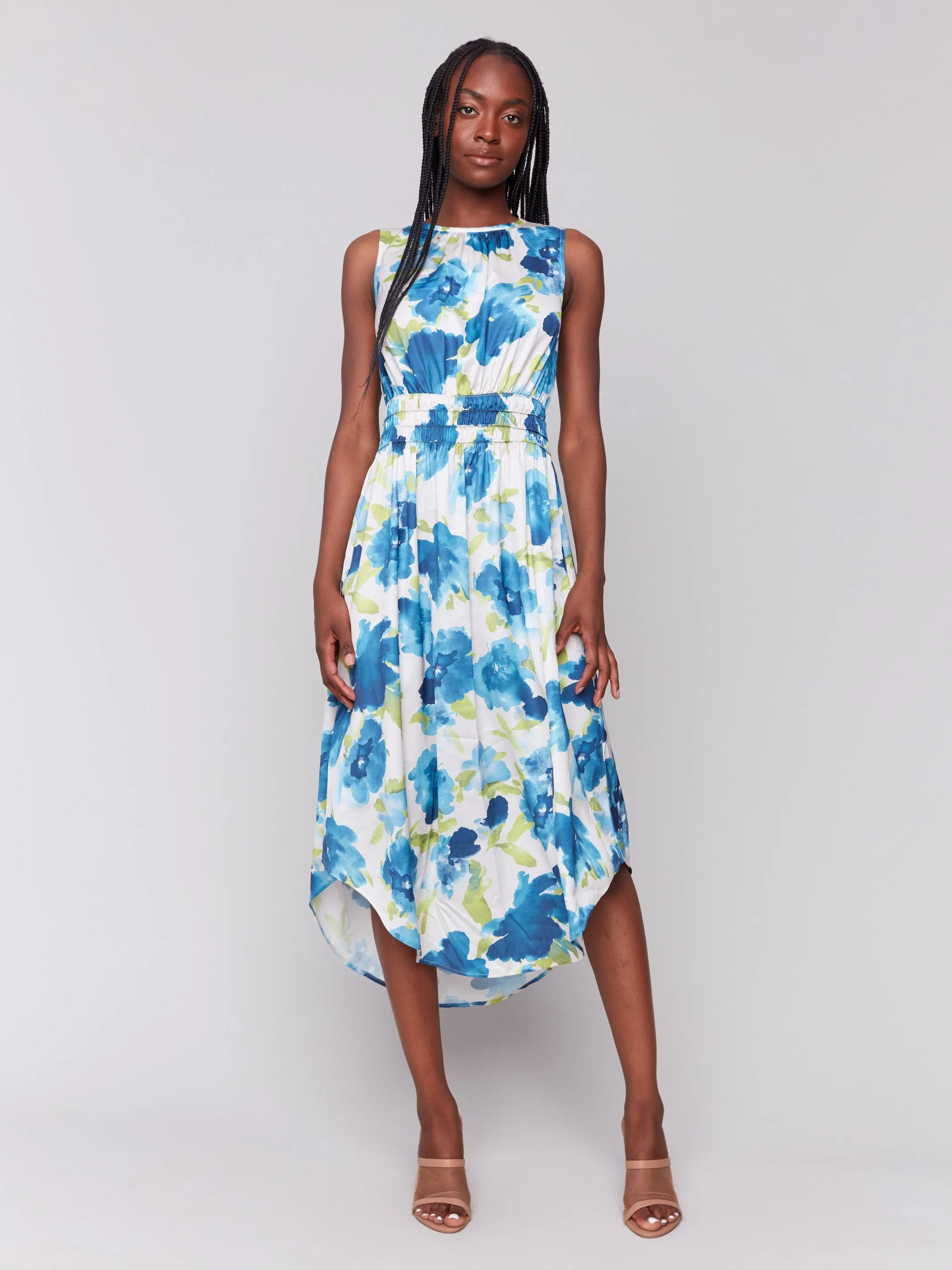 Wardrobe Essential Water Soul Printed Sleeveless Flowy Satin Dress - Lime