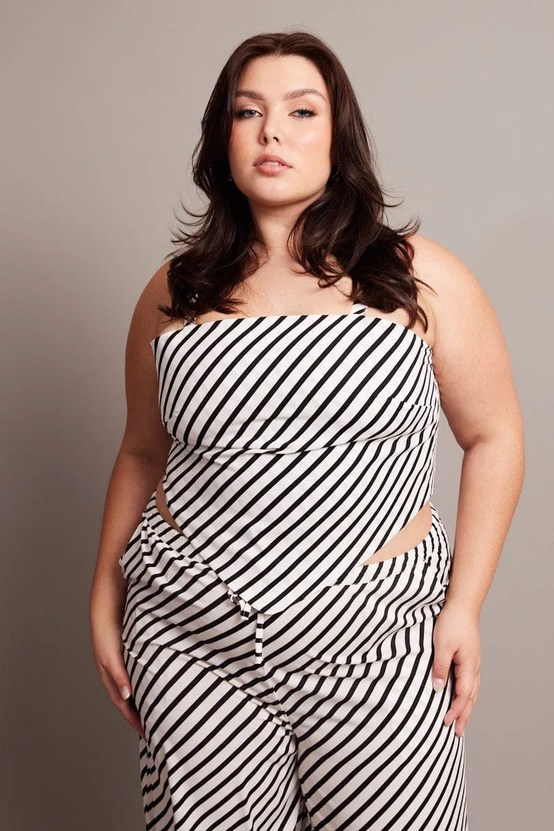 CompactPackableDesign AntiPilling Technology White Stripe Stripe Scarf Cami Crop Top