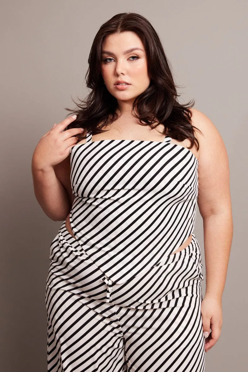 White Stripe Stripe Scarf Cami Crop Top SweatAbsorbentLining Fall Mood