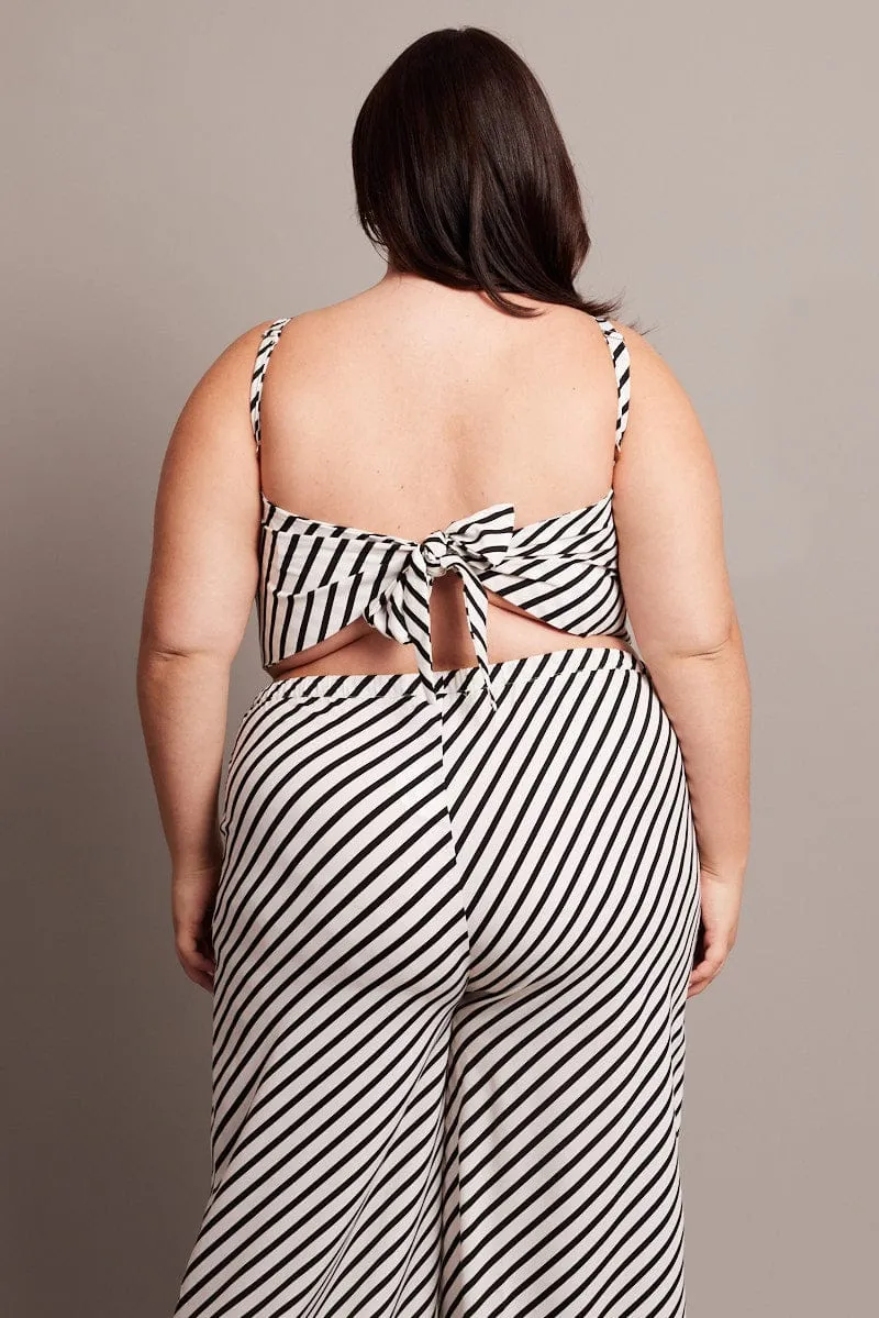 High-Quality Fabric Screen Core White Stripe Stripe Scarf Cami Crop Top
