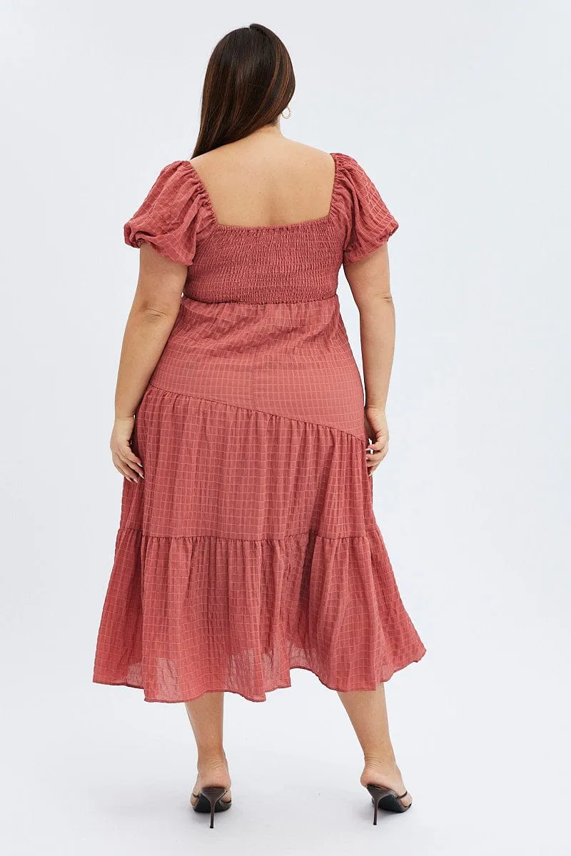 Brown Midi Dress Short Sleeve Cut Out Air Float