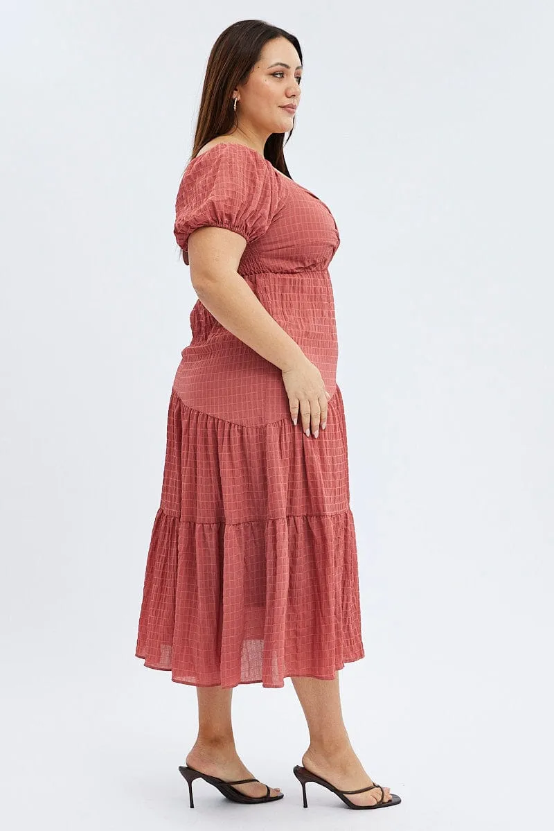 Modern Edge Brown Midi Dress Short Sleeve Cut Out