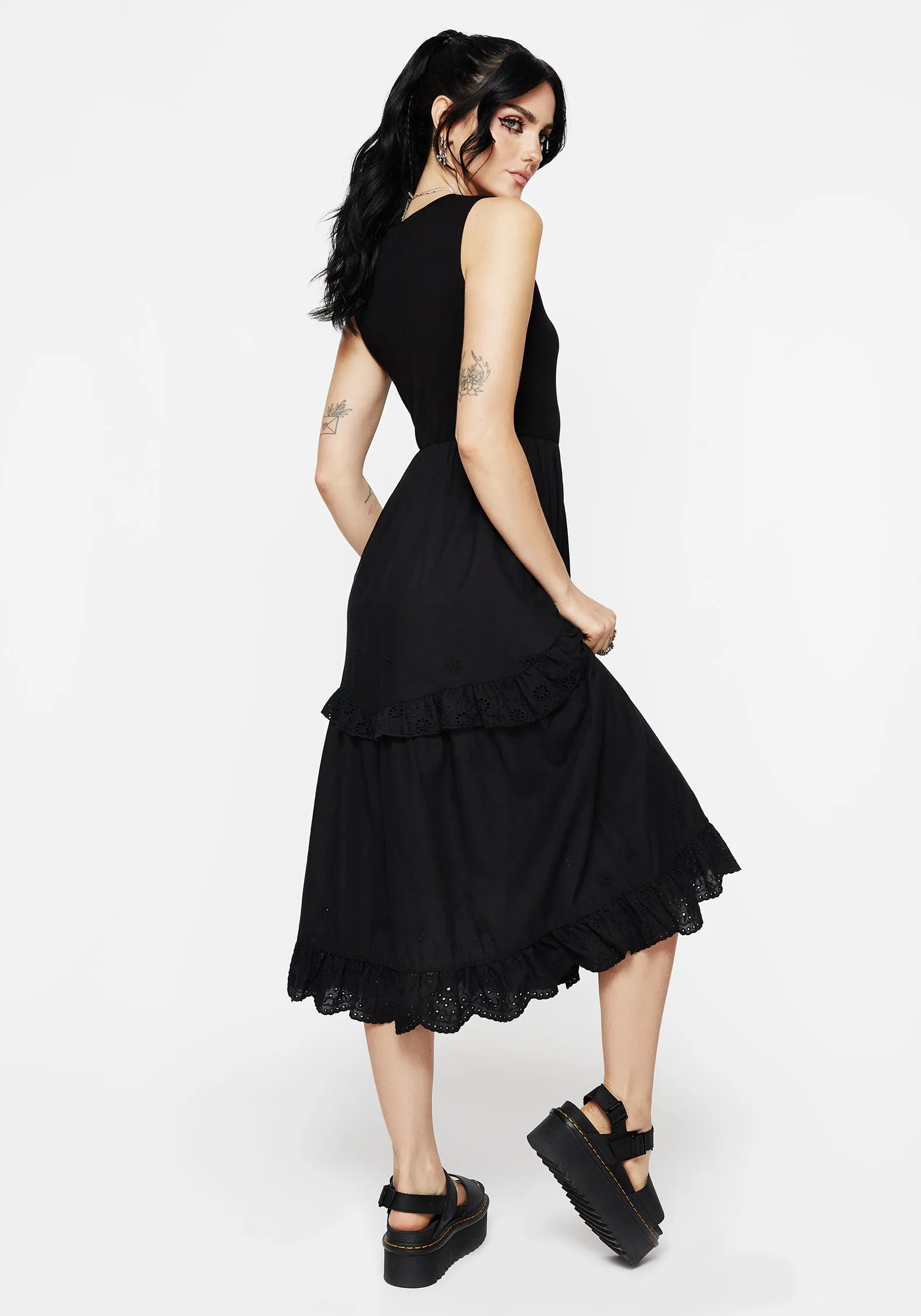 Laveau Embroidered Broderie Midi Dress Cherry Grove