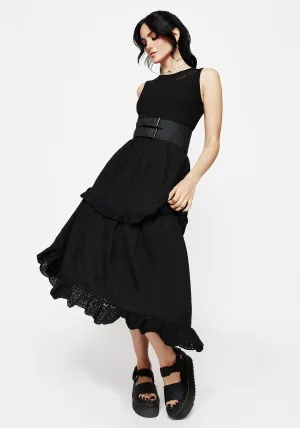 Stylish springtime wear High-waisted midi dress Laveau Embroidered Broderie Midi Dress