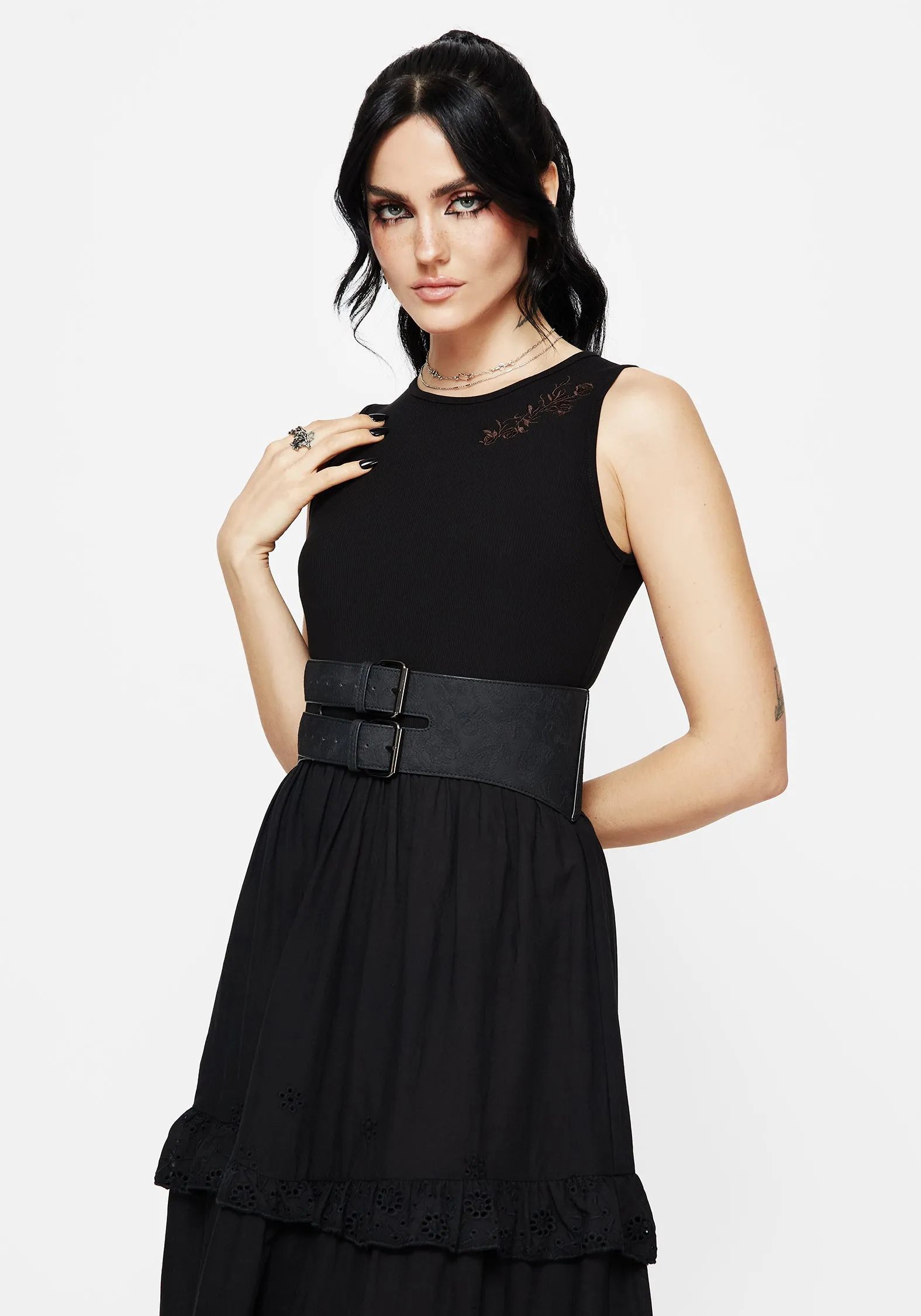 Polished Look Casual Style Laveau Embroidered Broderie Midi Dress
