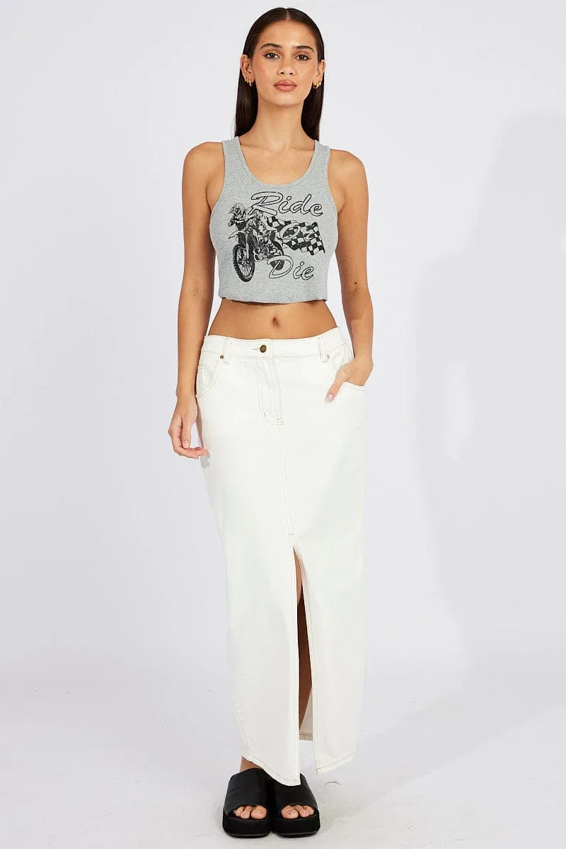 Fire Core Grey Graphic Tank Sleeveless Rib