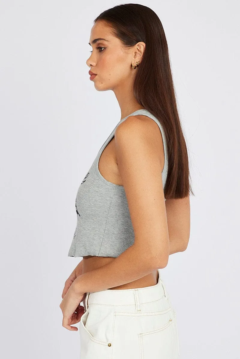 Grey Graphic Tank Sleeveless Rib Chic Accessory