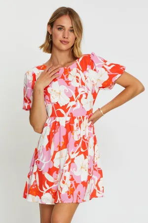 PunctureResistant Fabric Print Mini Dress Short Sleeve