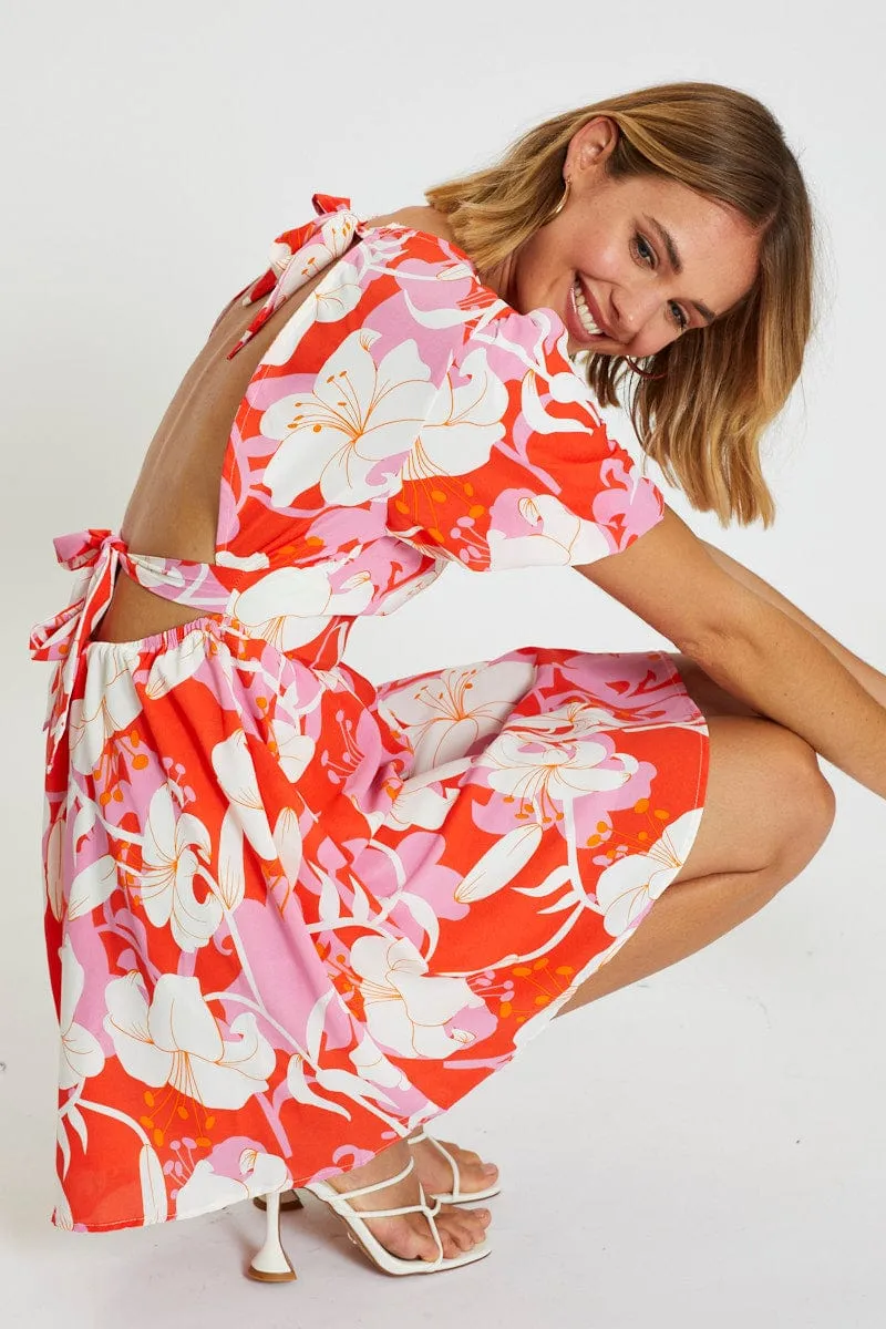 Print Mini Dress Short Sleeve Sun shield