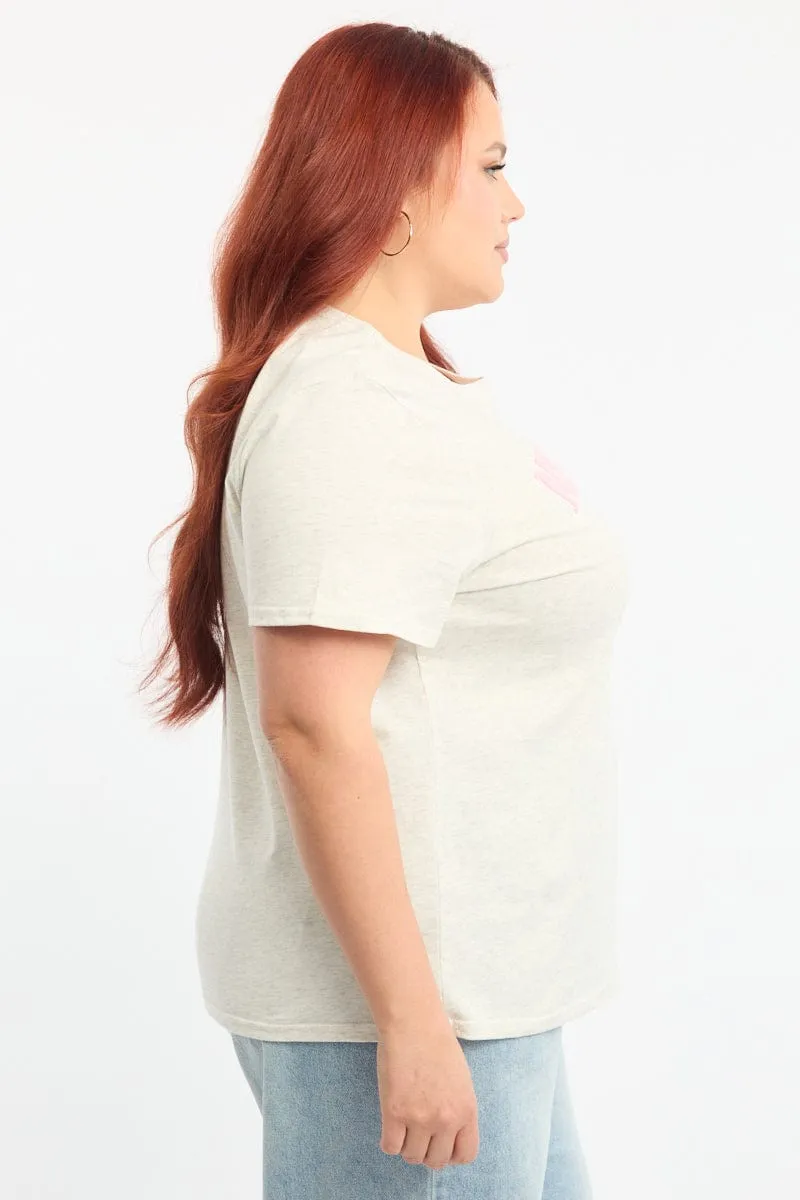 Grey Graphic T-shirt Short Sleeve Crew Neck Basic Comfort UVProtectionFinish