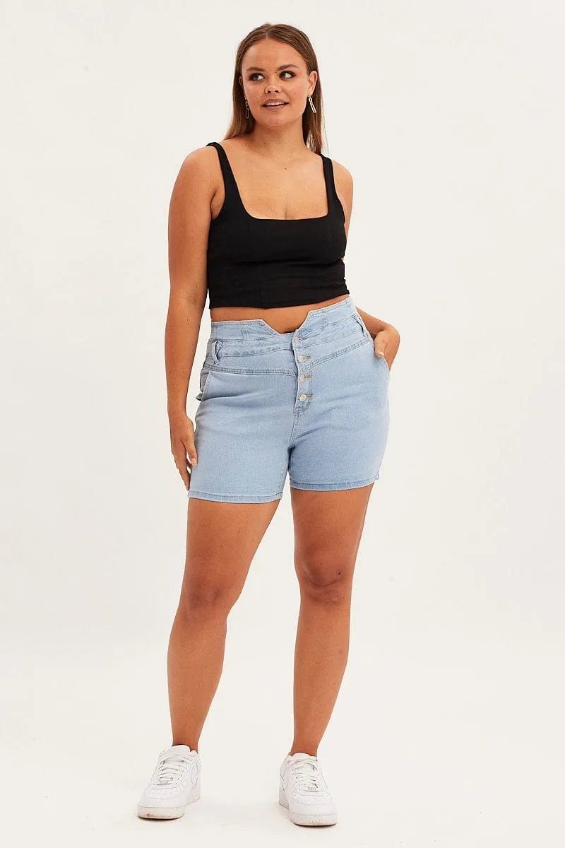Denim Blue Skinny Denim Shorts High Rise winter clothing GridTexture