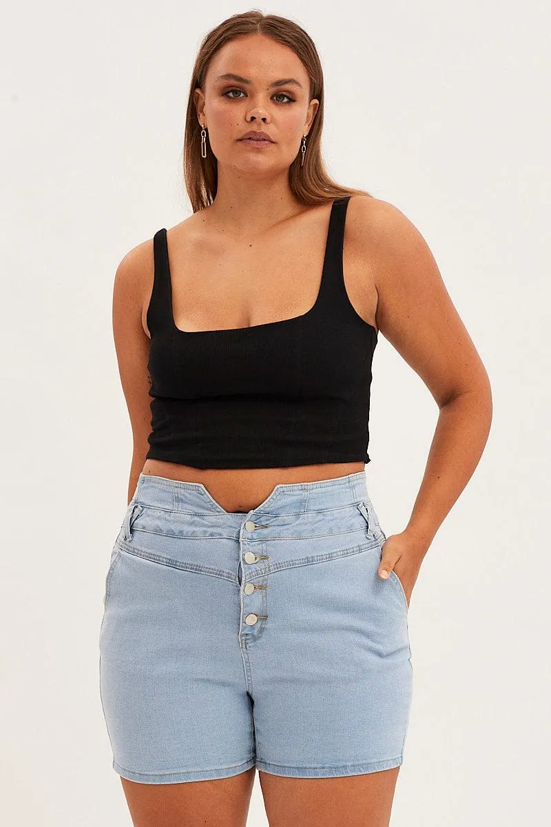 Denim Blue Skinny Denim Shorts High Rise Fame Glow