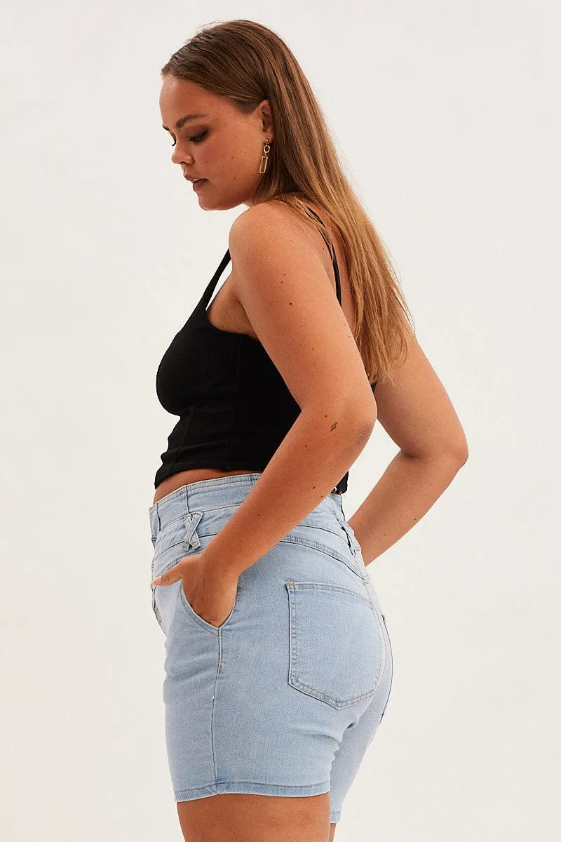 Denim Blue Skinny Denim Shorts High Rise SustainableYarnBlend
