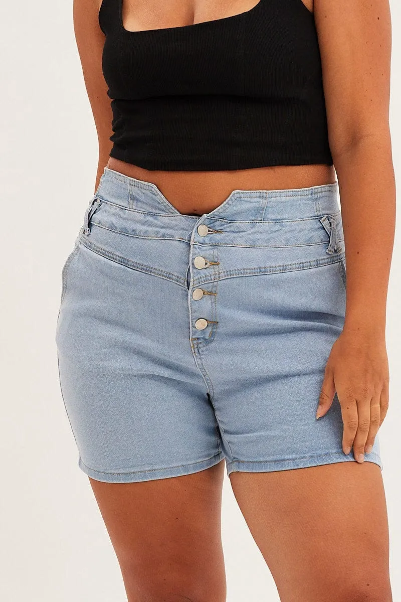 Dream Feel Sporty Look Denim Blue Skinny Denim Shorts High Rise