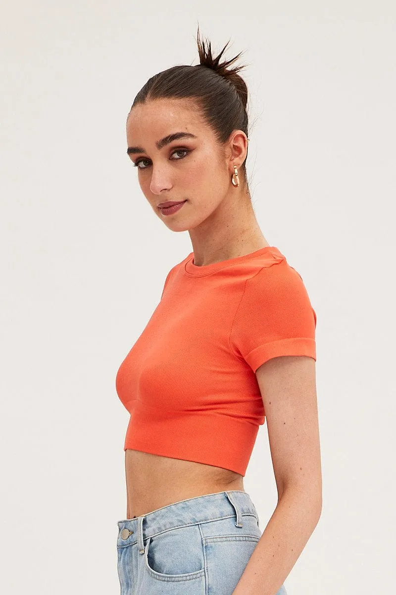 PreShrunk Cotton Antibacterial Treatment Orange T-Shirt Short Sleeve Crew Neck Seamless