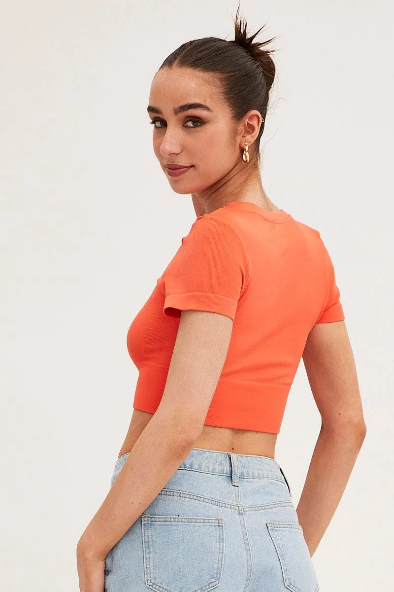 Orange T-Shirt Short Sleeve Crew Neck Seamless Cyber Glow Sun Beam