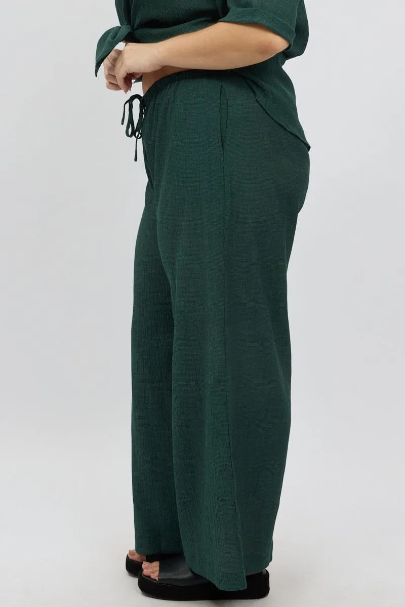 Green Textured Drawstring Wide Leg Pants TaglessLabel Chic Fit