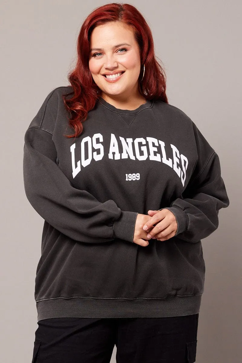 slim cut Black Oversized Sweater Long Sleeve Crew Neck