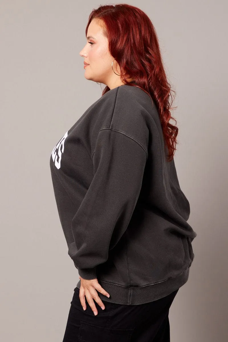 product animal print wildness Black Oversized Sweater Long Sleeve Crew Neck