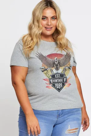 Classic Style Trend Grey Graphic T-shirt Eagle 1989 Short Sleeve Cotton