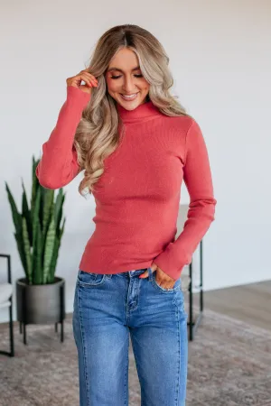 Comfortable fit Paxton Turtle Neck Sweater - Dusty Red