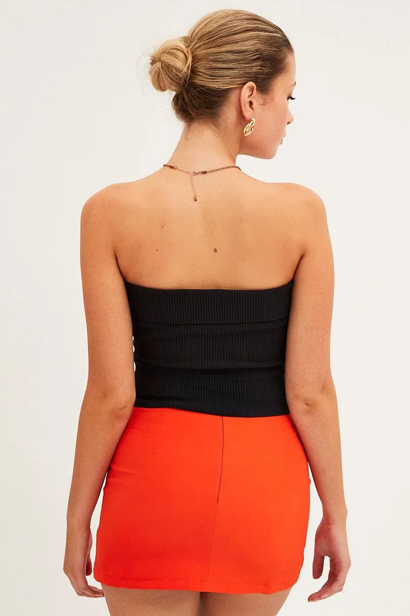 Orange Mini Skirt High Rise Tailored Cut