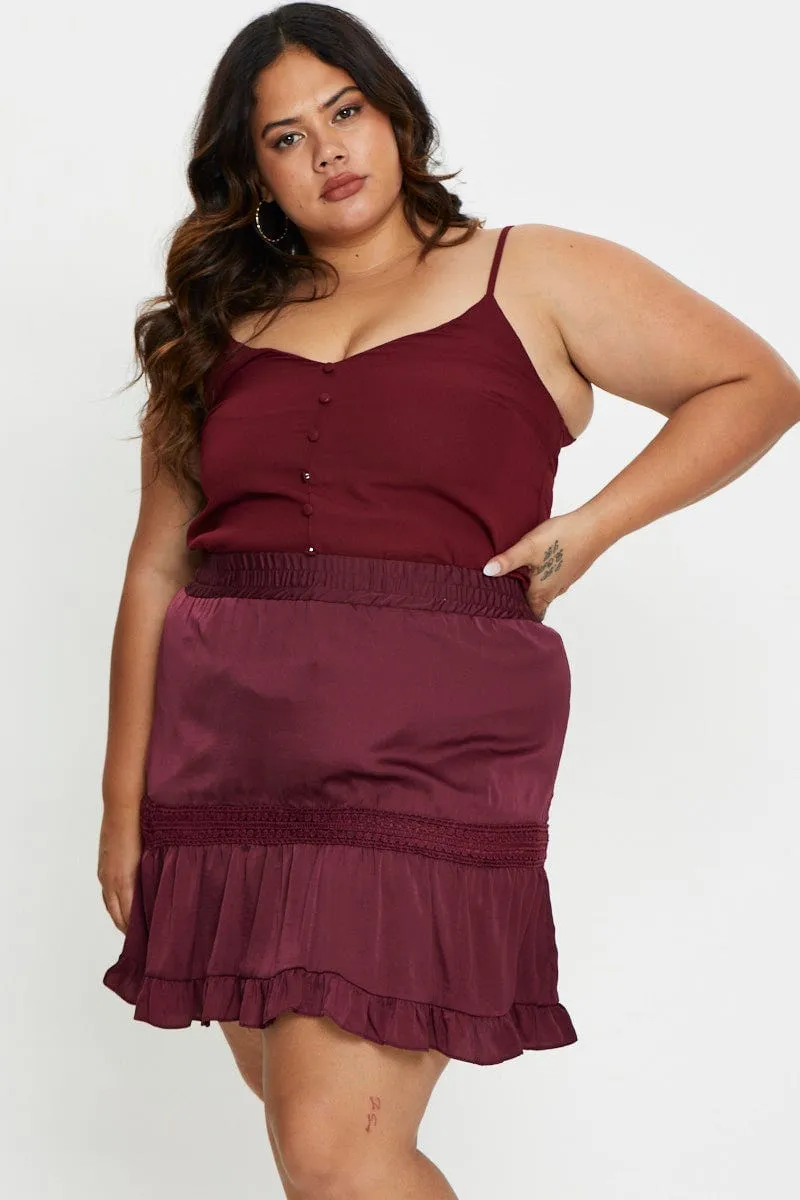 natural fiber Red Mini Skater Skirt Ruffle Hem