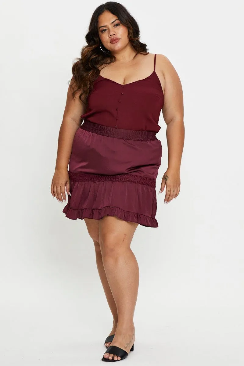 Pull On Style Red Mini Skater Skirt Ruffle Hem