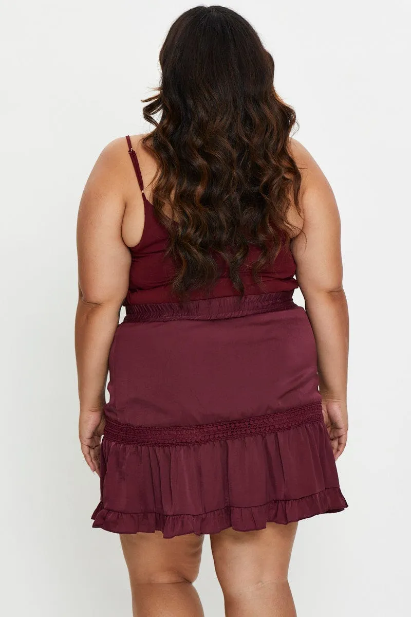 Trendy Style Red Mini Skater Skirt Ruffle Hem