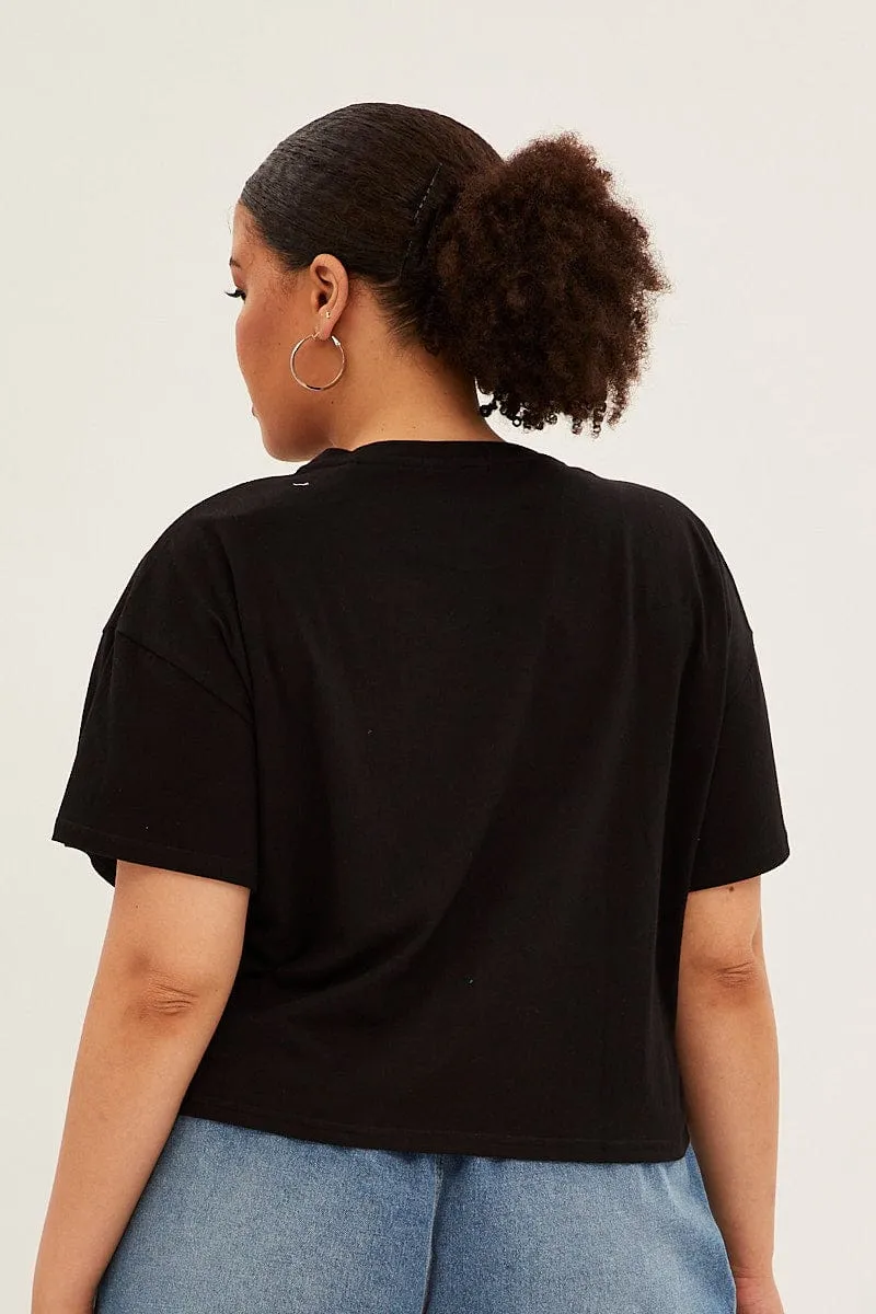Black Sleeve T-shirt Vintage Crew Neck Short Cozy Comfort Look