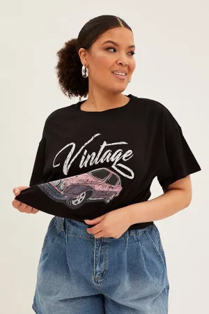 Black Sleeve T-shirt Vintage Crew Neck Short Thermal Regulating Layer