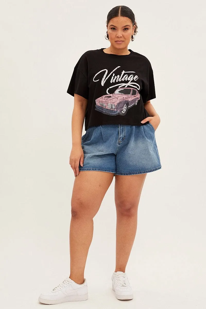 Abstract mystery Black Sleeve T-shirt Vintage Crew Neck Short