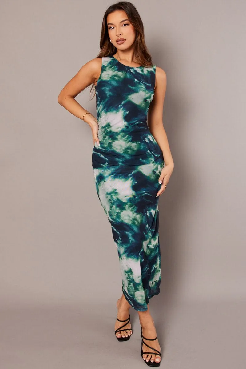 Polish Glow Gentle Glow Green Abstract Bodycon Dress Sleeveless