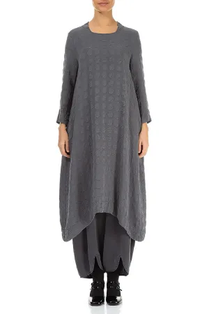 Square Neck Bubble Grey Silver Silk Dress Flexible Waistline