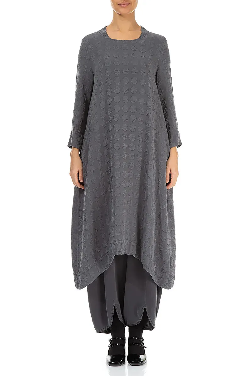 Square Neck Bubble Grey Silver Silk Dress Flexible Waistline