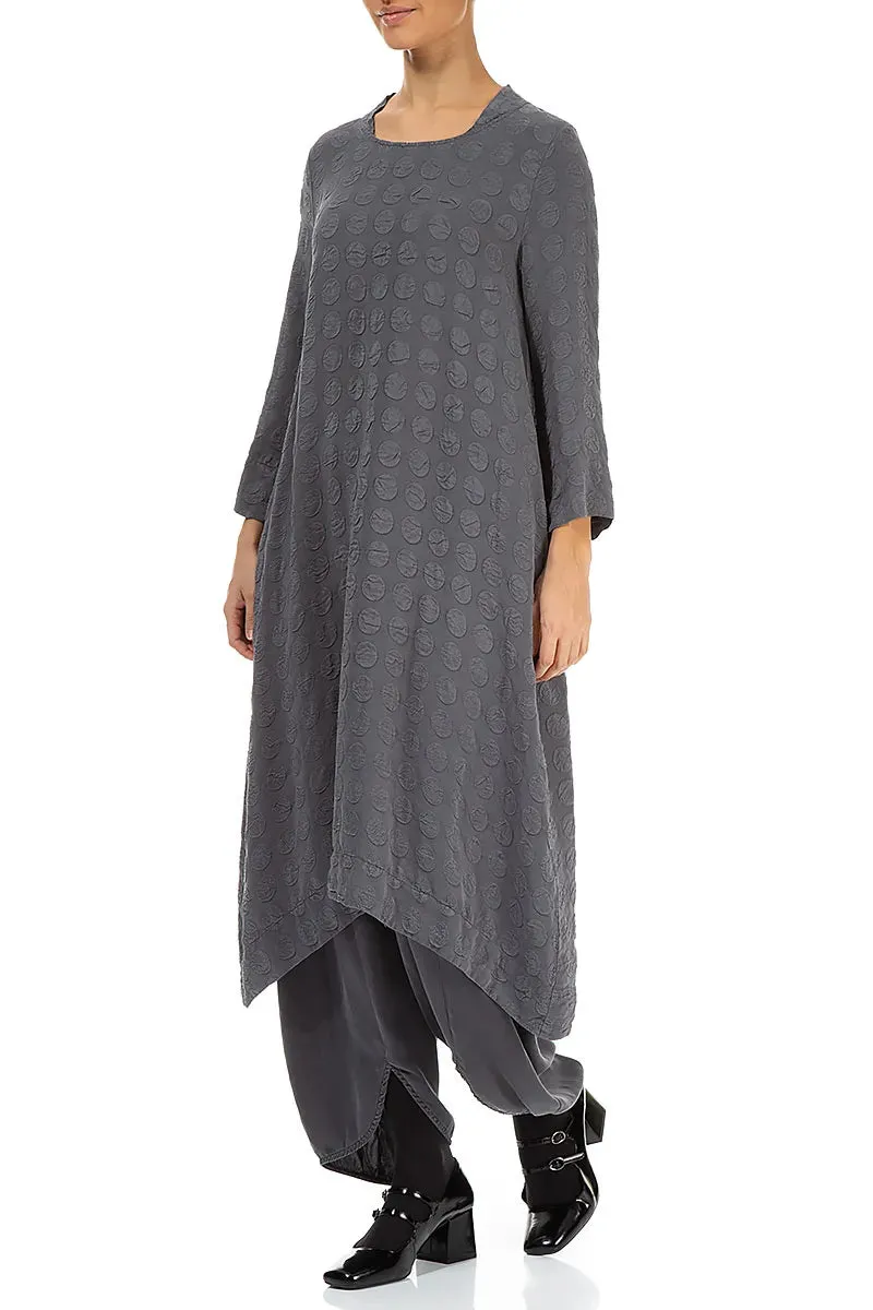 Desk Style QuickRelease Closure Square Neck Bubble Grey Silver Silk Dress