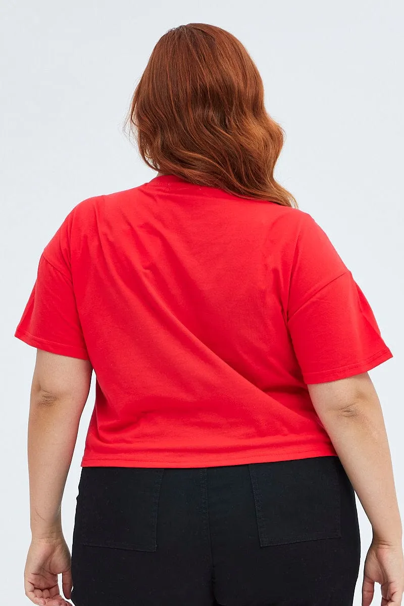 Red Graphic T-shirt American Vintage Crop Cotton FlexibleCollarOptions