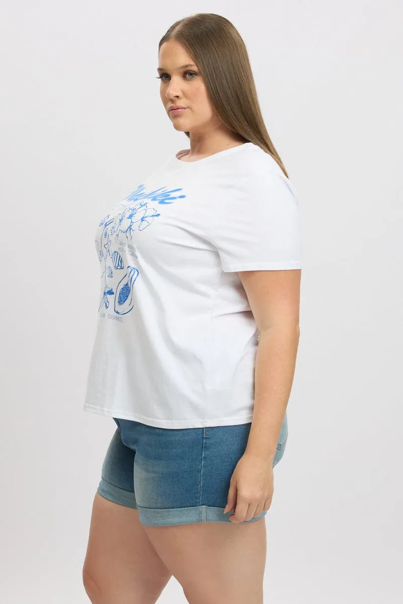 Casual Outfit White Graphic T Shirt Short Sleeve Crew Neck