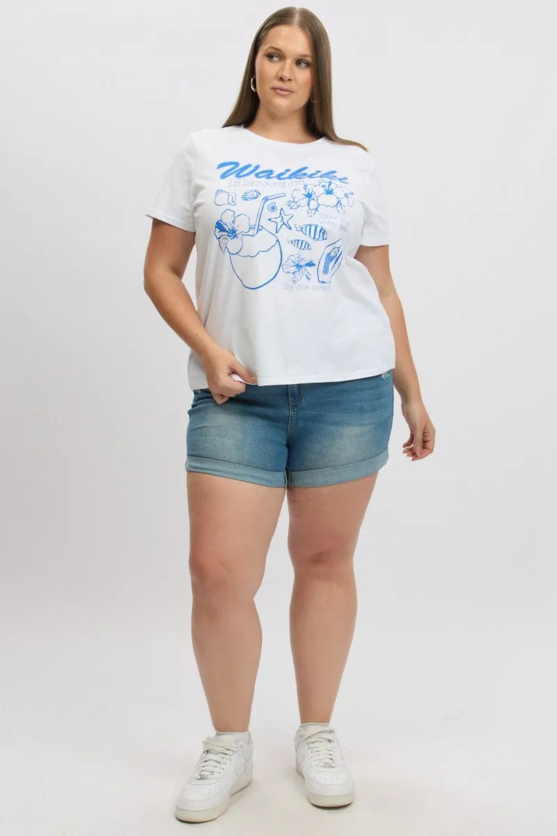 Informal charm Thermal Regulation Fabric White Graphic T Shirt Short Sleeve Crew Neck