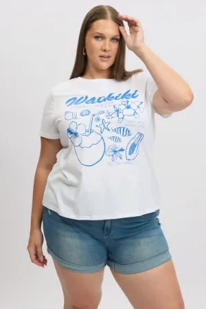 Foam Print Detail White Graphic T Shirt Short Sleeve Crew Neck