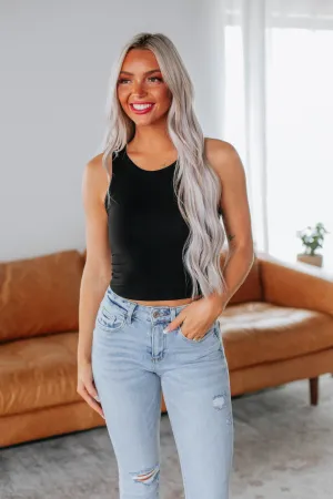 Angelina Basic Tank - Black Quick Release Fabric Ribbed Texture Finish